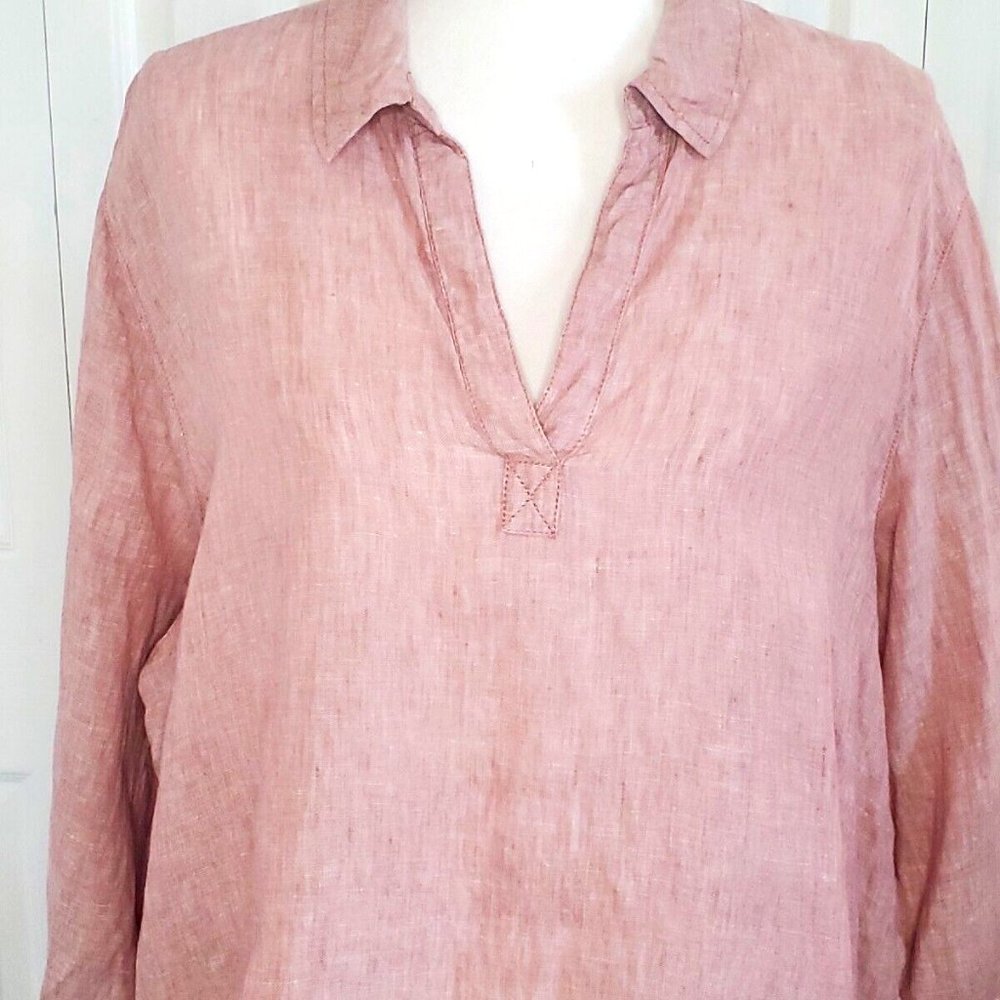 Sigrid Olsen Linen Popover Tunic Blouse Shirt Top Lagenlook Minimalist